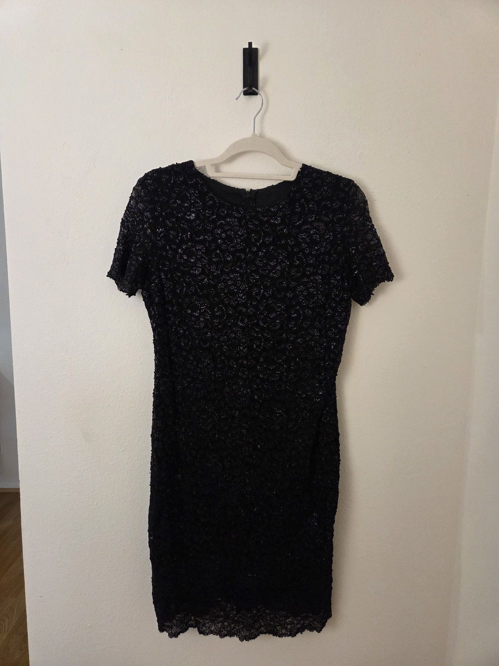Moda International Black Lace Mini Silver Sparkle Dress